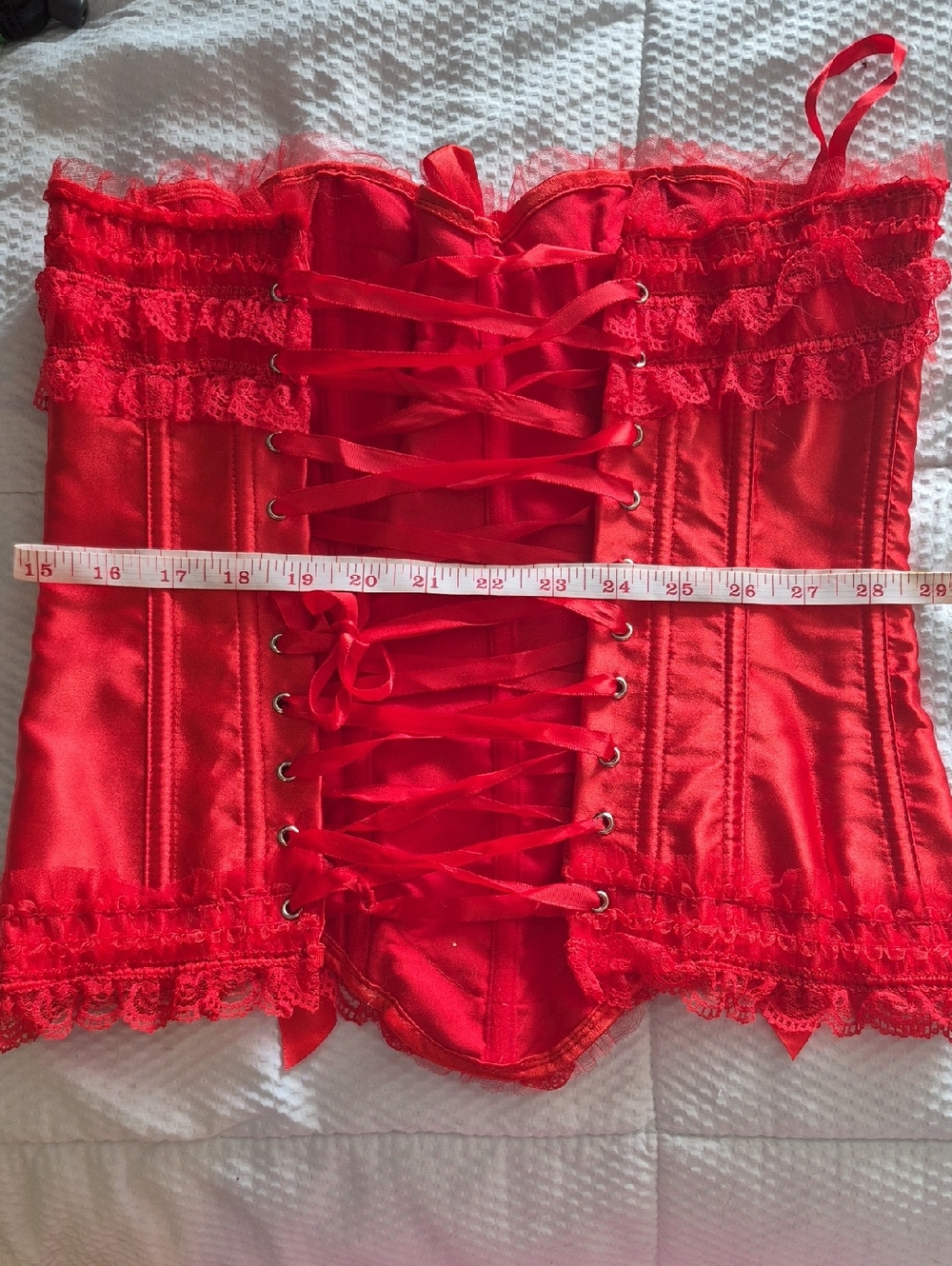 CORSET CLOSEOUT ALL $10 NWOT Red Satin Lace Corset Top with Bow Accents - Picture 10 of 10